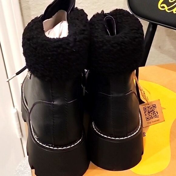 Steve Madden Cool Planet Cycloneee Faux Leather Hiking Boots- Black Pari - Picture 7 of 9